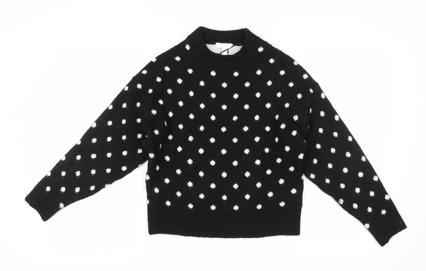 H&M Women's Black XS Crew Neck Polka Dot Pullover