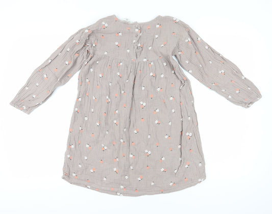 H&M Girls Beige Floral Fit & Flare Dress, Size 10 Years