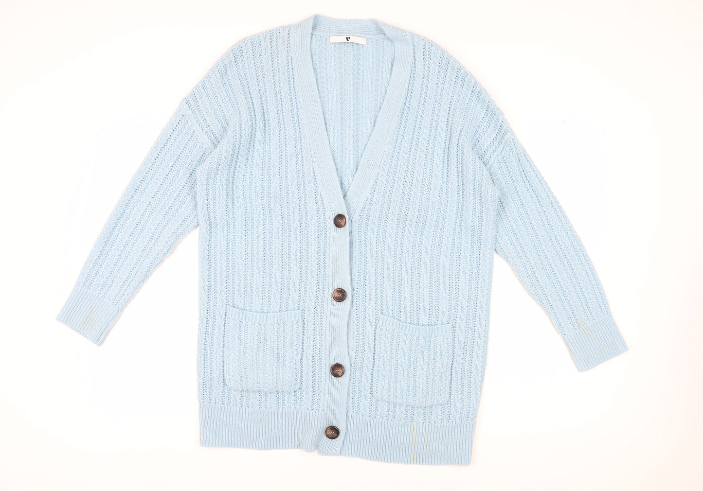 Very Women's Blue V-Neck Cardigan, Size M, Wool Blend