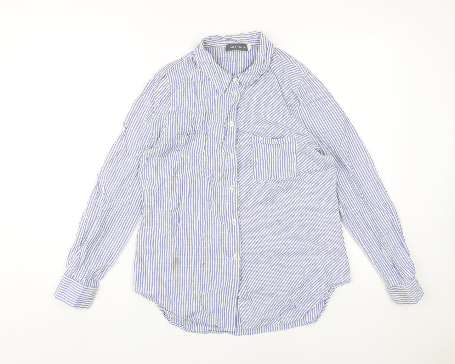 Mint Velvet Women's Blue Button-Up Striped Shirt Size 12