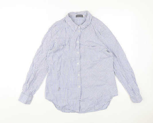 Mint Velvet Women's Blue Button-Up Striped Shirt Size 12