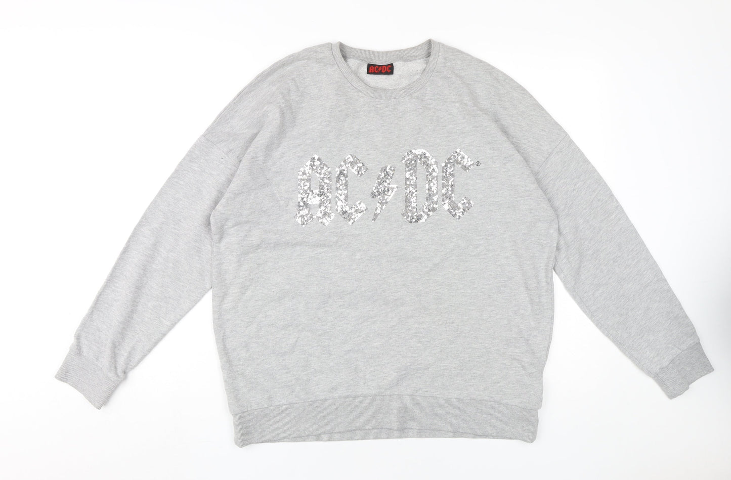 AC/DC Women's Grey Sequin Logo Sweatshirt, Size 14