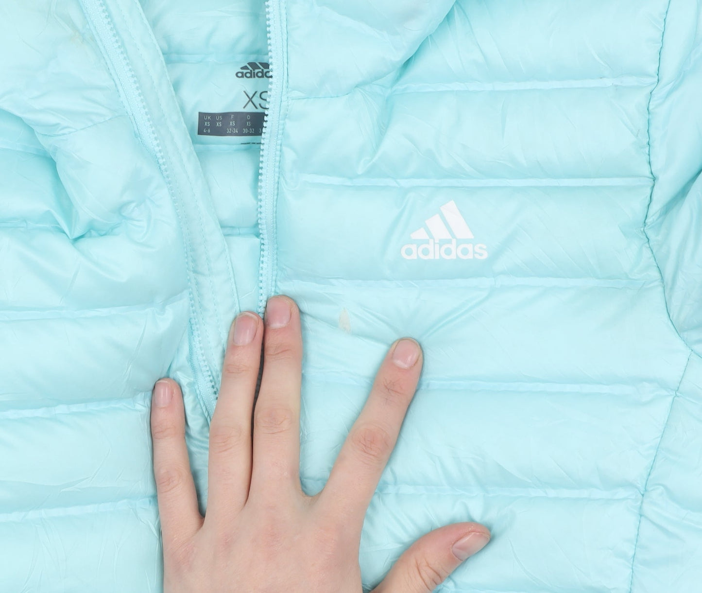 Adidas Women's Blue XS Puffer Jacket with Hood