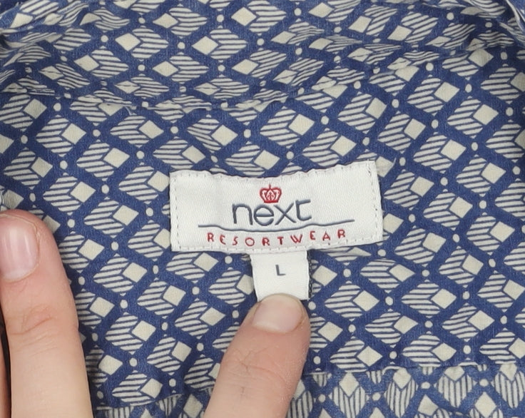 Next Men's Blue Geometric Short Sleeve Shirt L