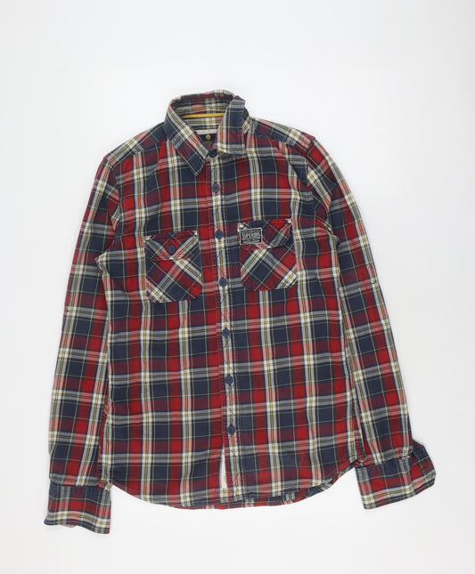 Superdry Men's Red Blue Plaid Button-Up Shirt M