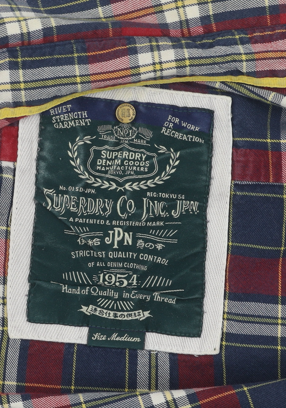 Superdry Men's Red Blue Plaid Button-Up Shirt M