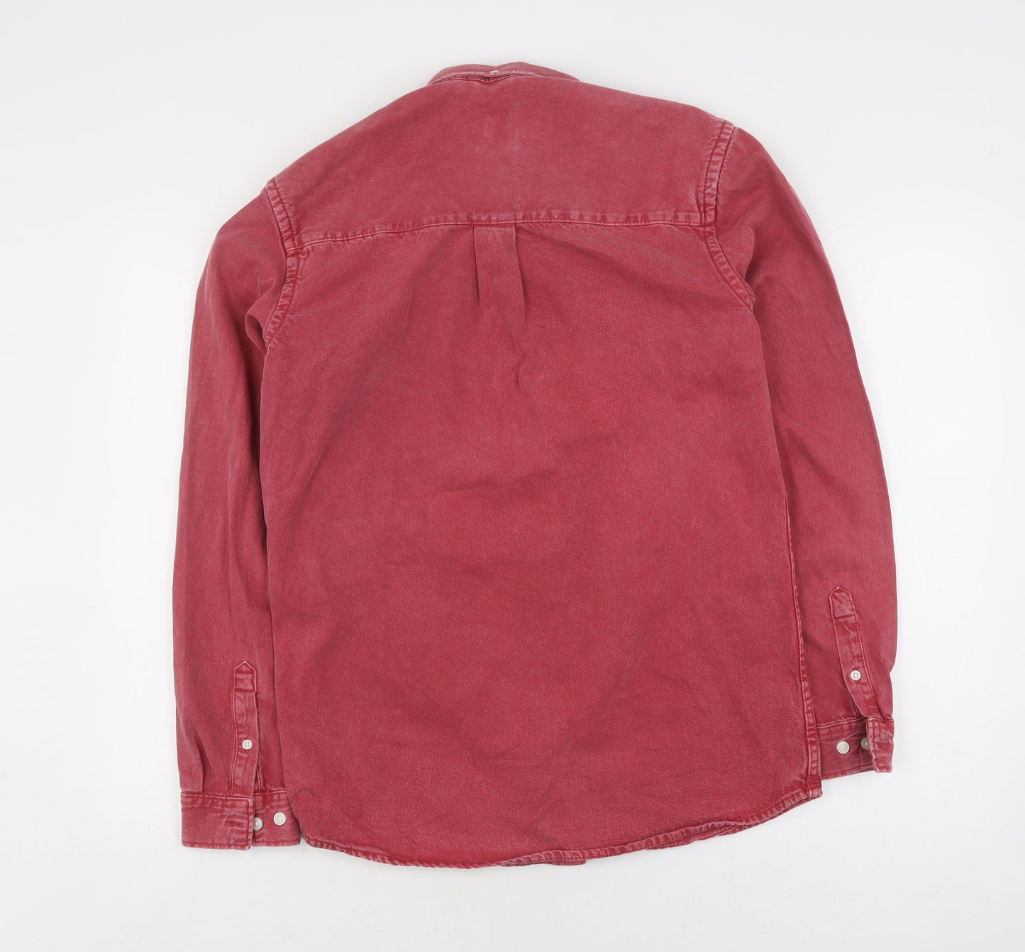 Zara Men's Red Cotton Button-Up Shirt, Size S