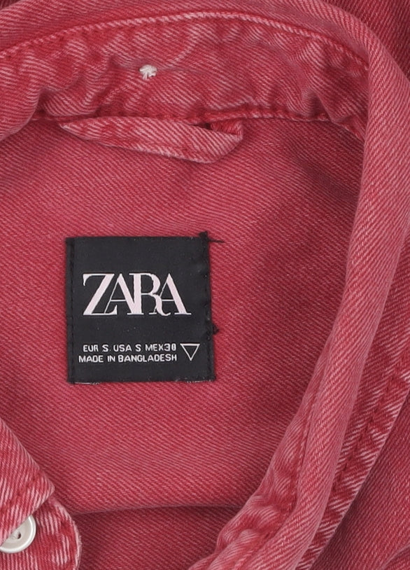 Zara Men's Red Cotton Button-Up Shirt, Size S