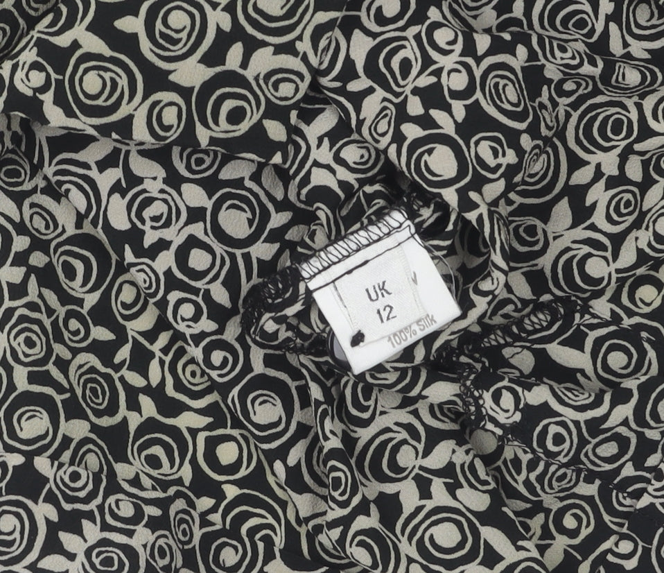Viyella Women's Black Silk Floral Blouse, Size 12
