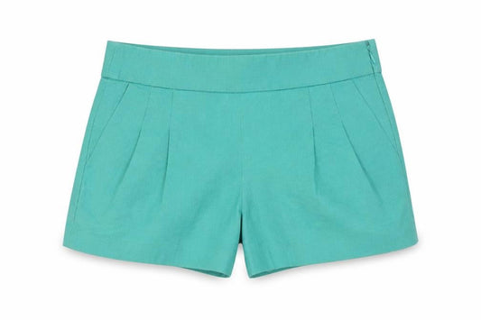 Front view of J.Crew Women's Green Pleated Shorts, size 4