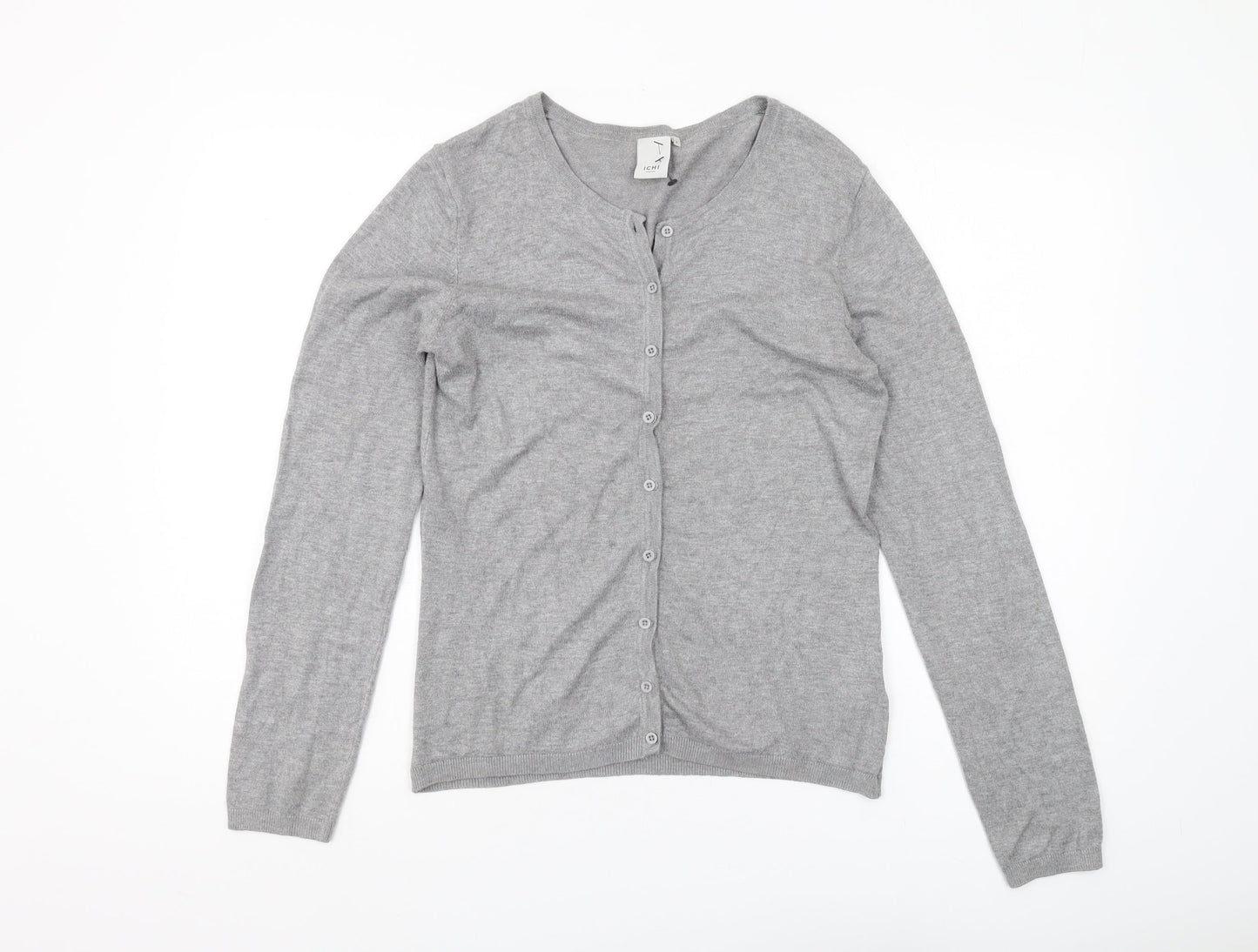 ICHI Women's Grey Cardigan M Long Sleeve Knit