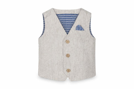 Next Unisex Baby Beige Waistcoat 12-18 Months Linen Formal