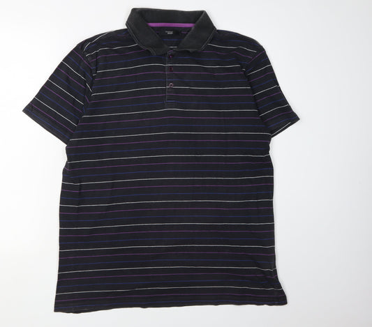 Thomas Nash Men's Black Striped Polo, Size L