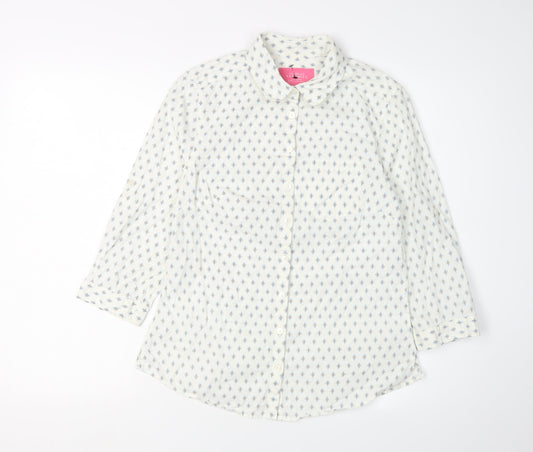 Charles Tyrwhitt Women's White Geometric Button-Up, Size 8