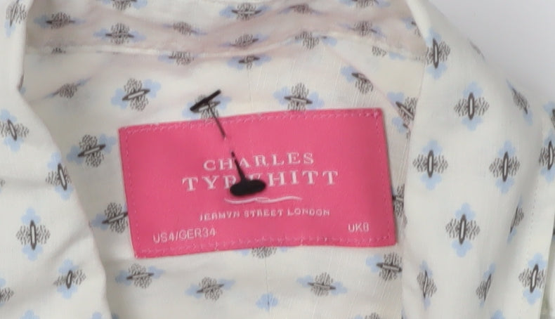 Charles Tyrwhitt Women's White Geometric Button-Up, Size 8