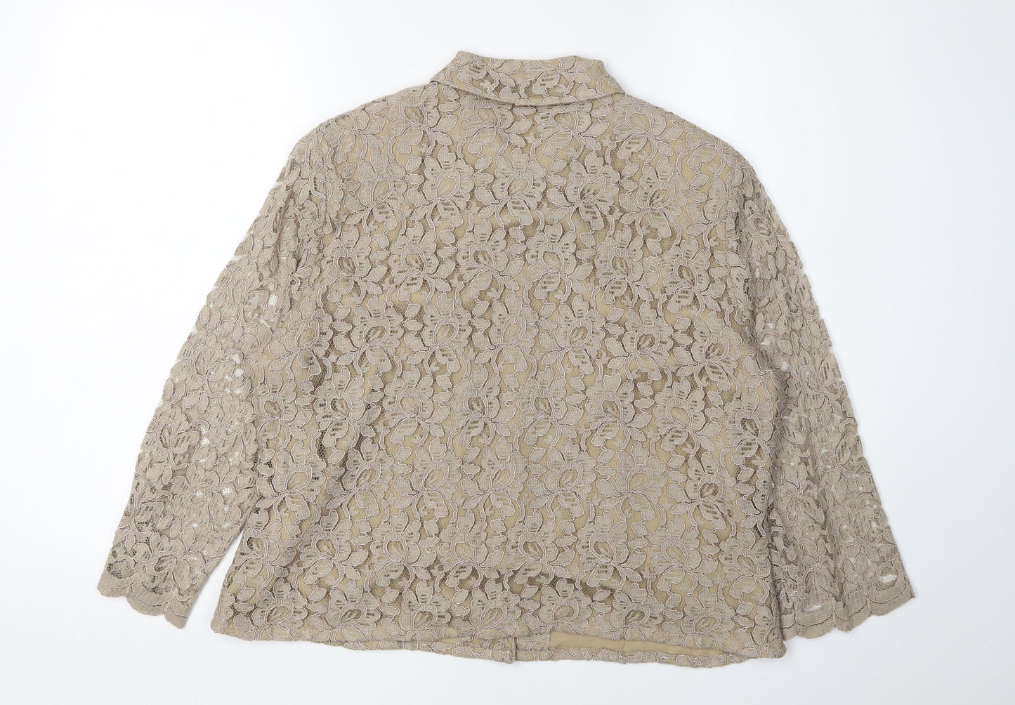 Eastex Beige Lace Blouse Women Size 16 Collared Floral Elegance