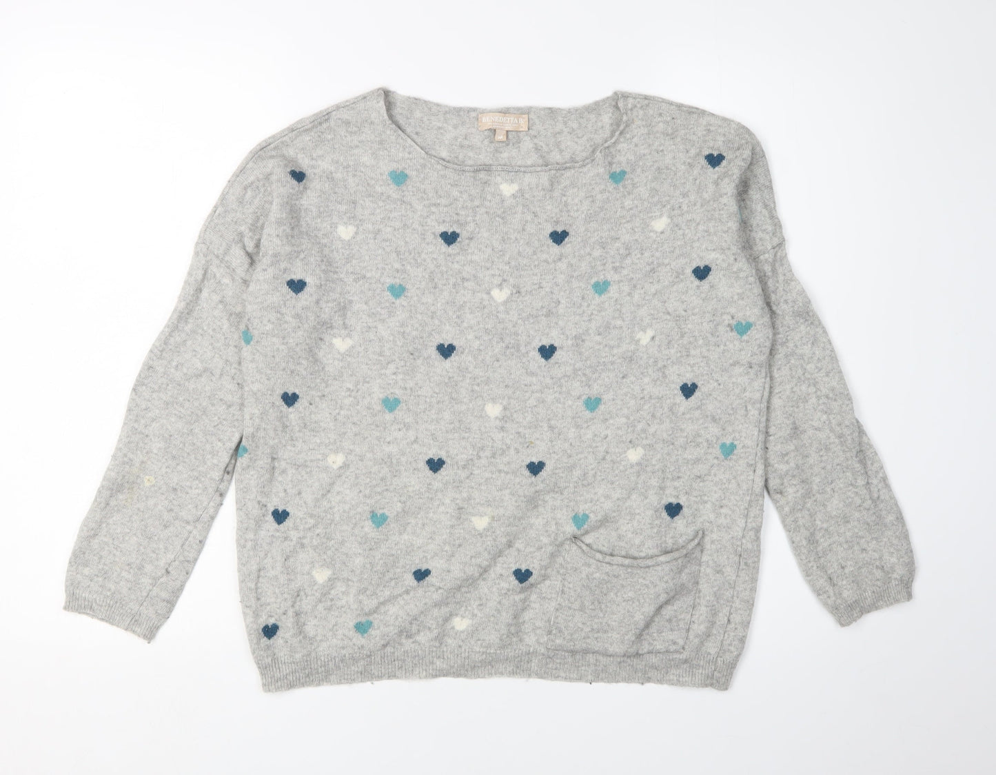 Benedetar Women’s Grey Heart Pullover Size M