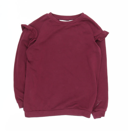 H&M Girls Red Pullover Sweatshirt, 8 Years, Ruffle Accent