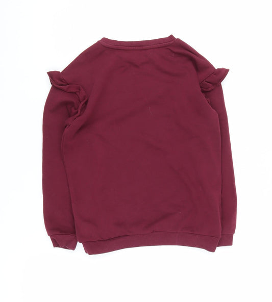 H&M Girls Red Pullover Sweatshirt, 8 Years, Ruffle Accent