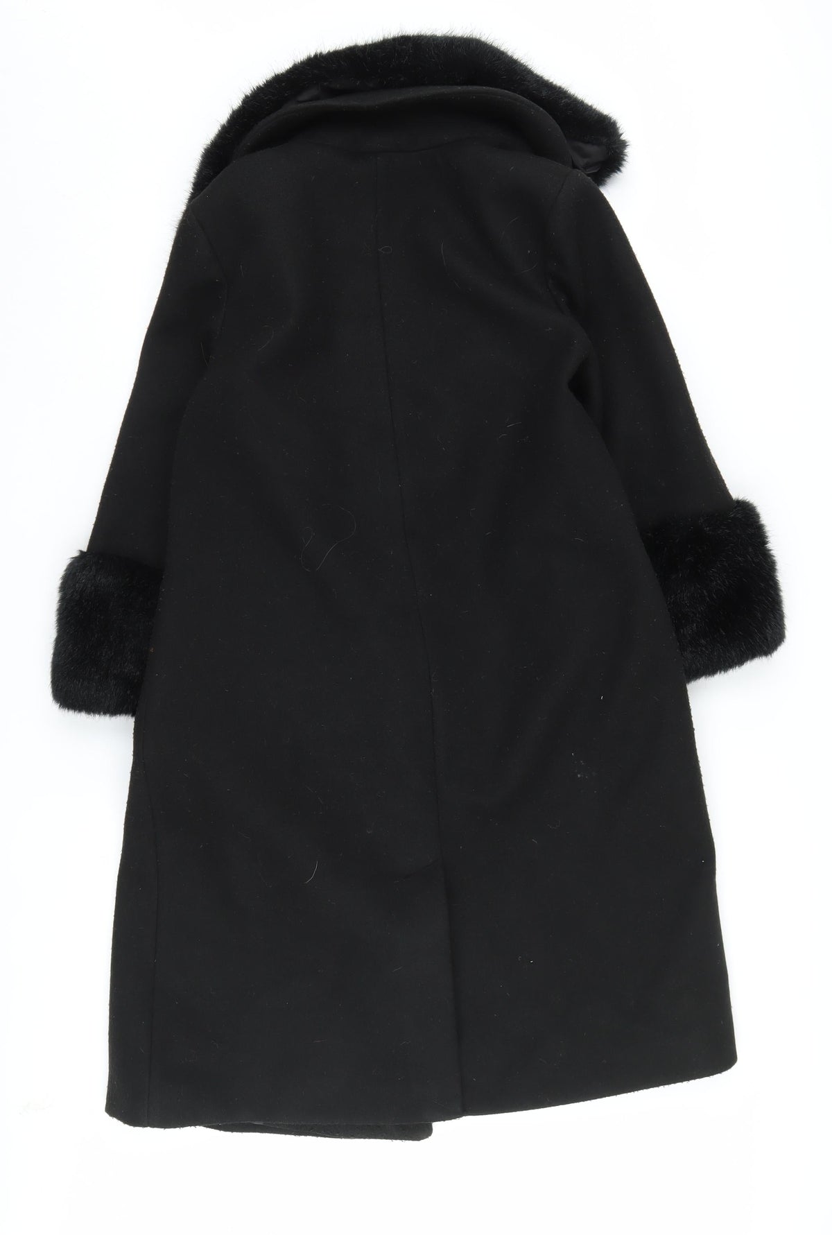 River Island Women's Black Pea Coat Size 8 Fur Trim