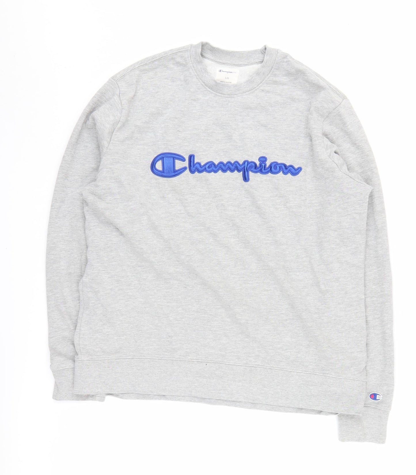 Champion Mens Grey Pullover Sweatshirt L Logo Graphic