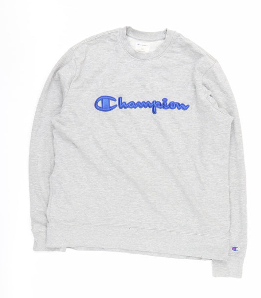 Champion Mens Grey Pullover Sweatshirt L Logo Graphic