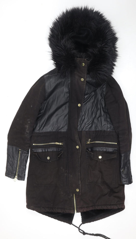 River Island Women's Black Hooded Bomber Jacket Size 10