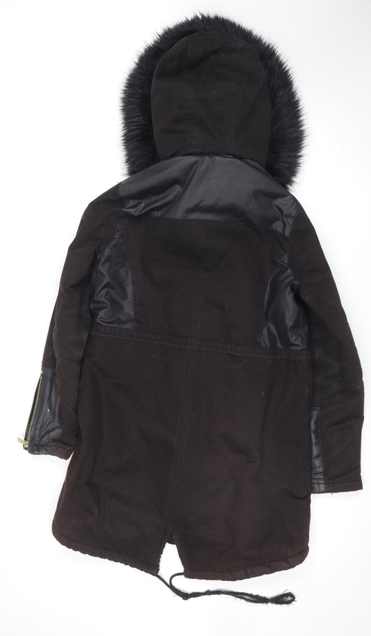 River Island Women's Black Hooded Bomber Jacket Size 10