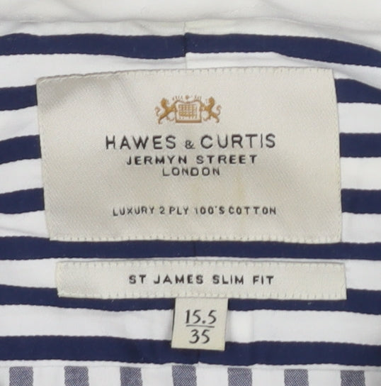 Hawes & Curtis Men's Blue Striped Slim Fit Dress Shirt