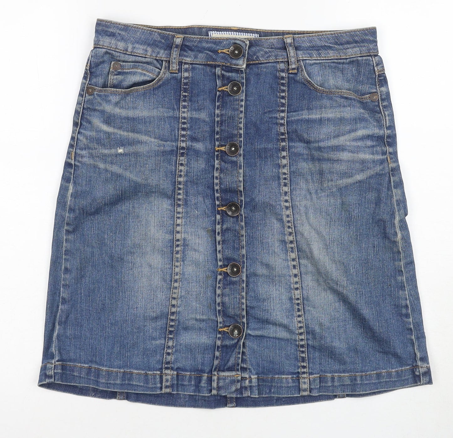 Fat Face Women's Blue Denim Button-Front Skirt Size 8