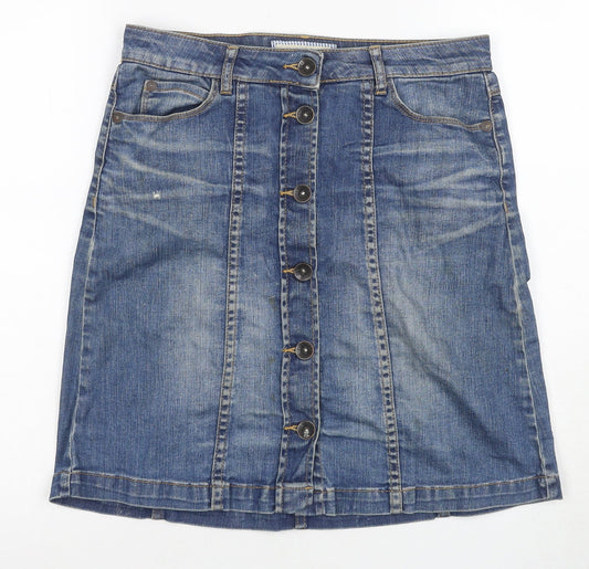 Fat Face Women's Blue Denim Button-Front Skirt Size 8