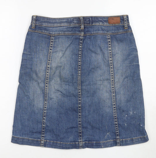 Fat Face Women's Blue Denim Button-Front Skirt Size 8