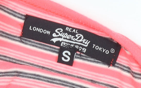 Superdry Women's Pink Striped Asymmetric Slip Dress S