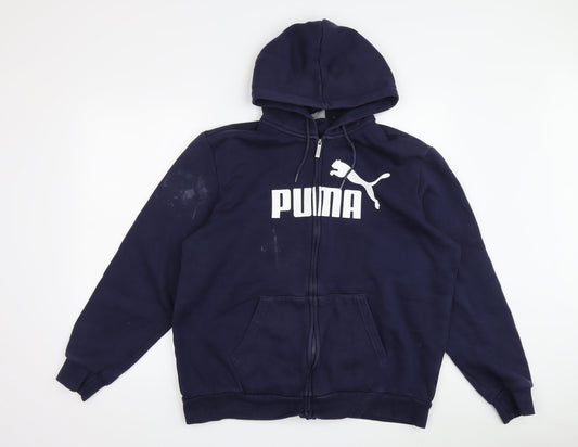 Puma Men's Blue Full Zip Hoodie L Logo Pockets