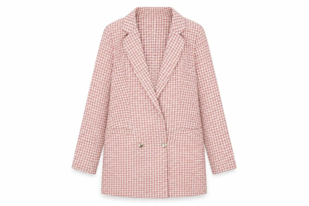 Front view of In The Style Women's Pink Checked Blazer, size 8
