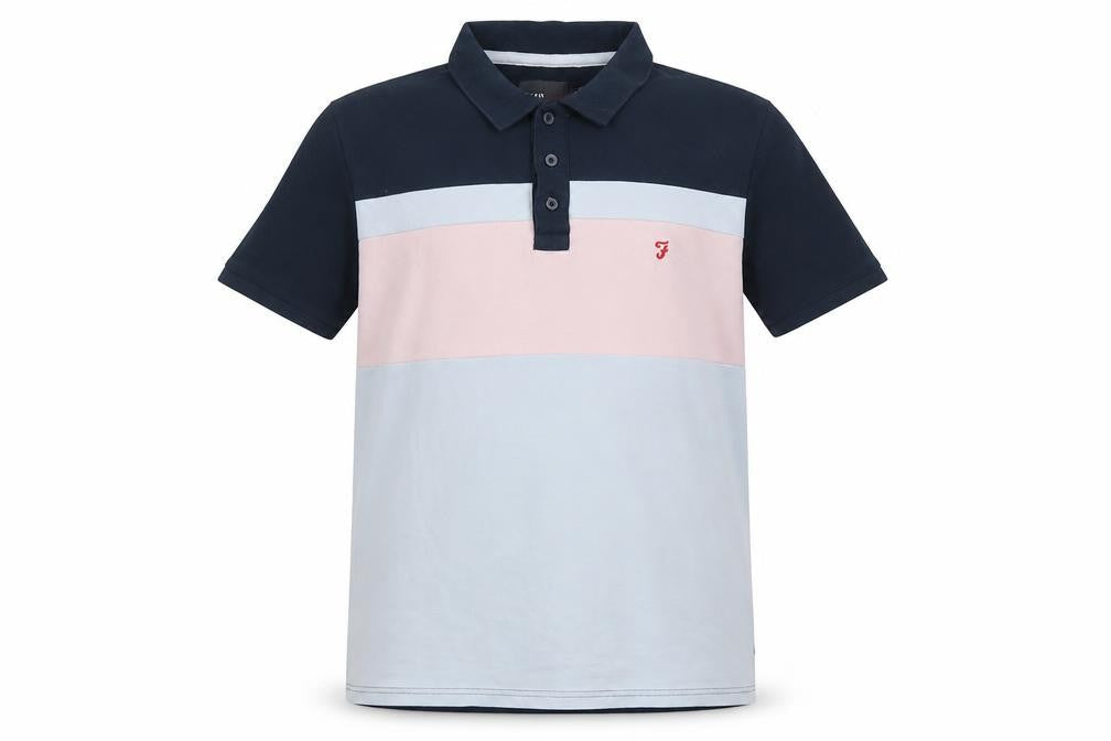 Farah Jeans Unisex Kids Colourblock Polo - Blue & Pink - Size 14-15