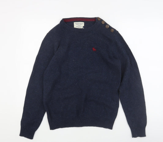 Jack & Jones Men's Blue Pullover Jumper M, Button Accent