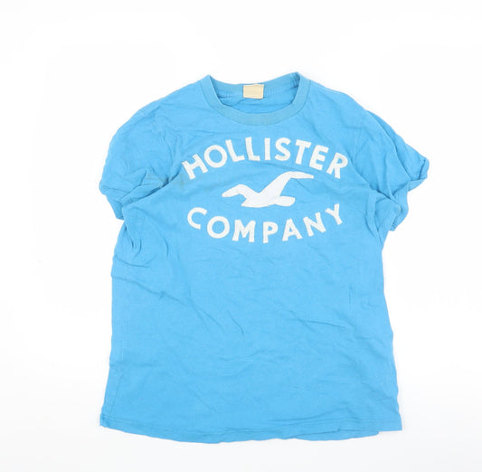 Hollister Women's Blue Embroidered T-Shirt, Size S