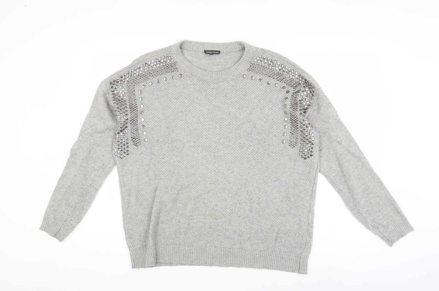 Warehouse Women's Grey Studded Pullover Jumper Size 12