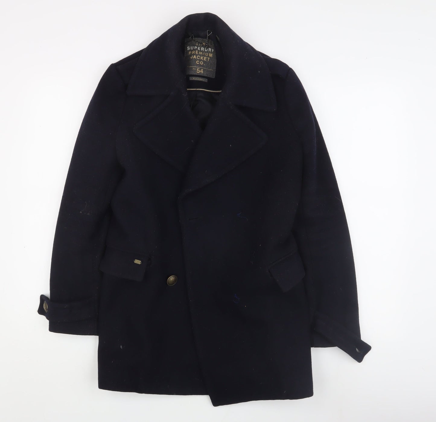 Superdry Men's Black Wool Pea Coat S - Classic Winter