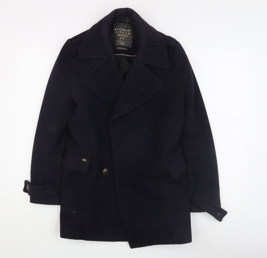 Superdry Men's Black Wool Pea Coat S - Classic Winter