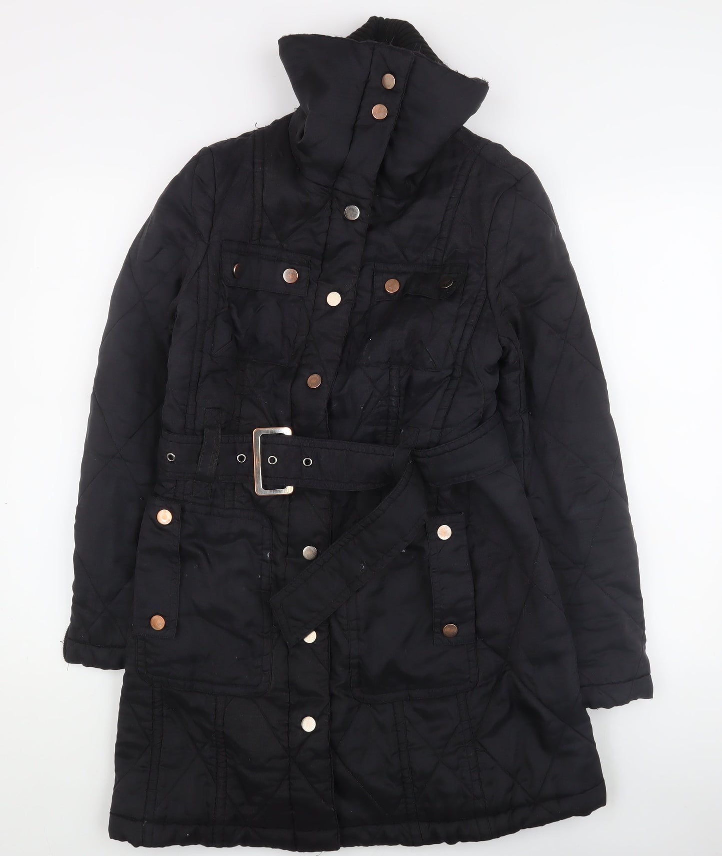 Zara Women's Black Quilted Trench Coat Size 10