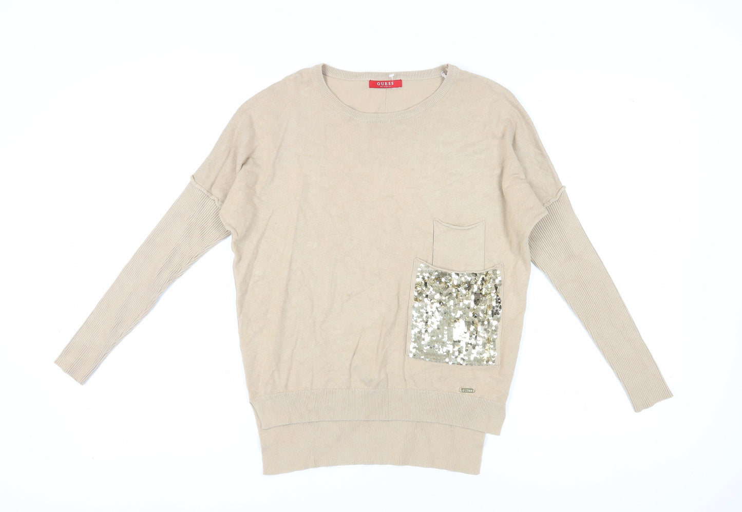 Guess Women's Beige Sequin Pullover Jumper XS
