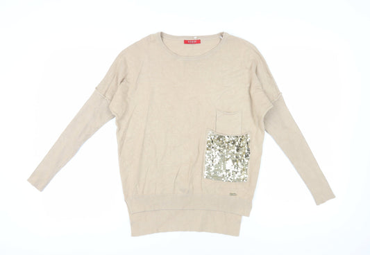 Guess Women's Beige Sequin Pullover Jumper XS