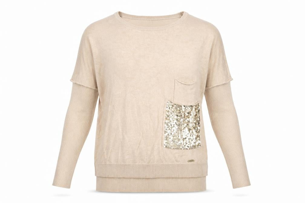 Front view of Guess Women's Beige Sequin jumper XS