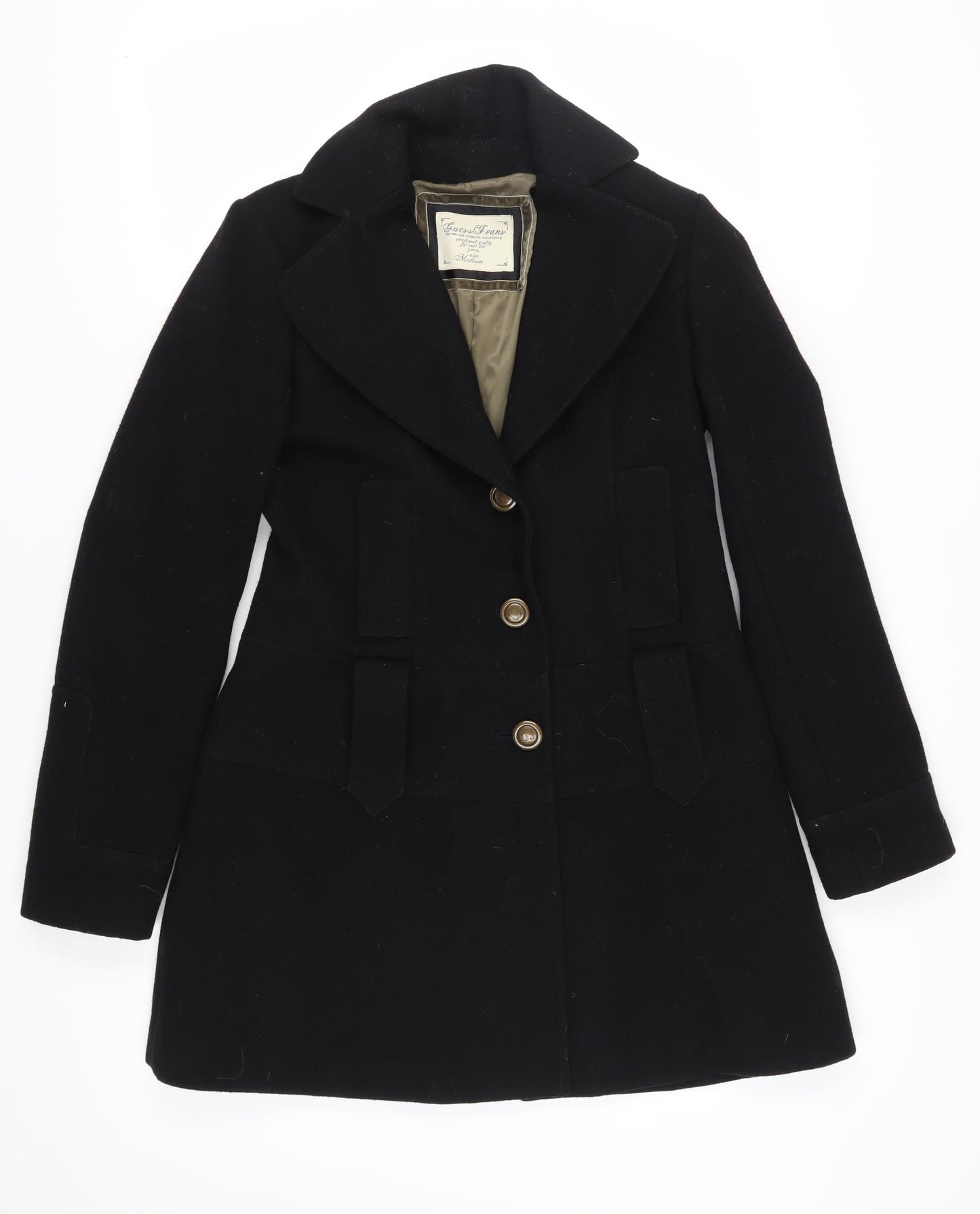 Guess Jeans Women's Black Wool Mid-Length Overcoat M