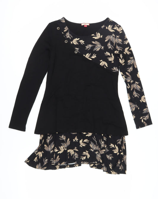 Joe Browns Women's Black Floral Asymmetric Knee Length Dress