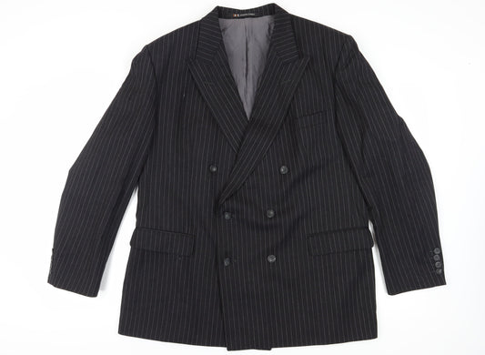 DAKS Men's Black Pinstripe Double-Breasted Suit Jacket 46R