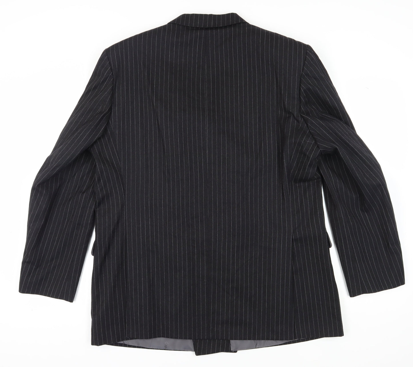 DAKS Men's Black Pinstripe Double-Breasted Suit Jacket 46R