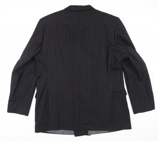 DAKS Men's Black Pinstripe Double-Breasted Suit Jacket 46R